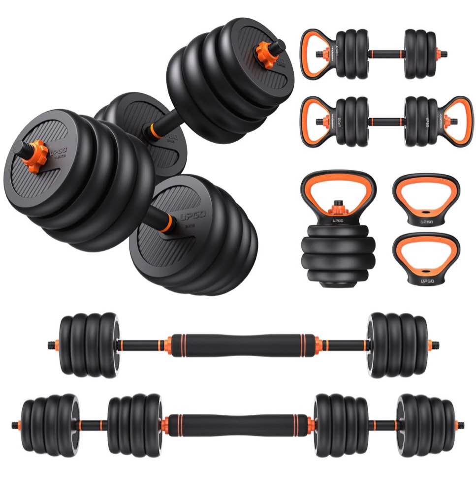 upgo adjustable dumbbells 70lbs free weight set with connector 6 in1 dumbbells set as barbell kettlebells push up stand fitness exercises for home gym suitable men/women