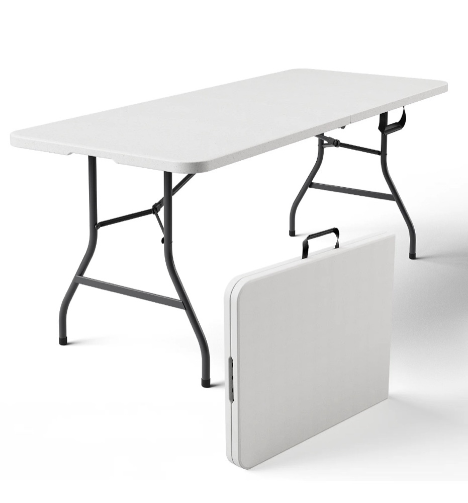 housniflex 6ft folding table, heavy duty portable table, waterproof hdpe, foldable for picnic, party, camping, dining, bbq, indoor & outdoor, white