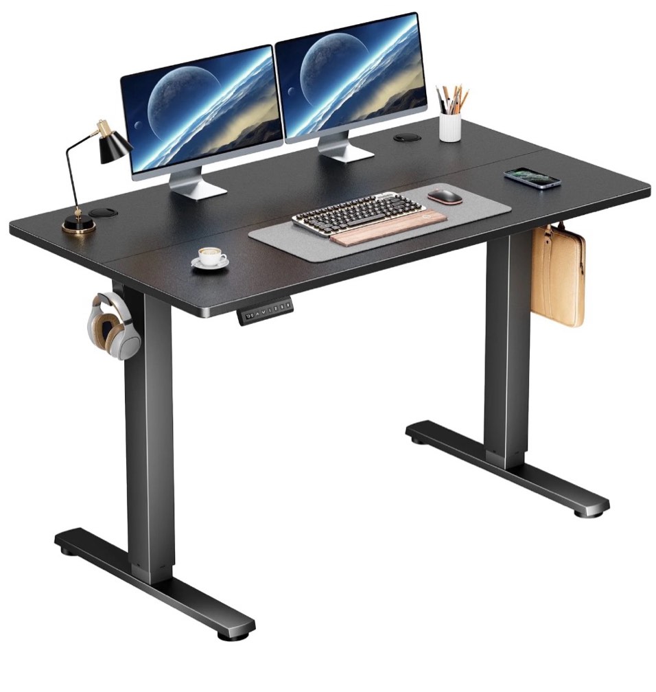 edx electric adjustable height sit standing desk, 48 x 24 inch splice board for home office, black 48 x 24in