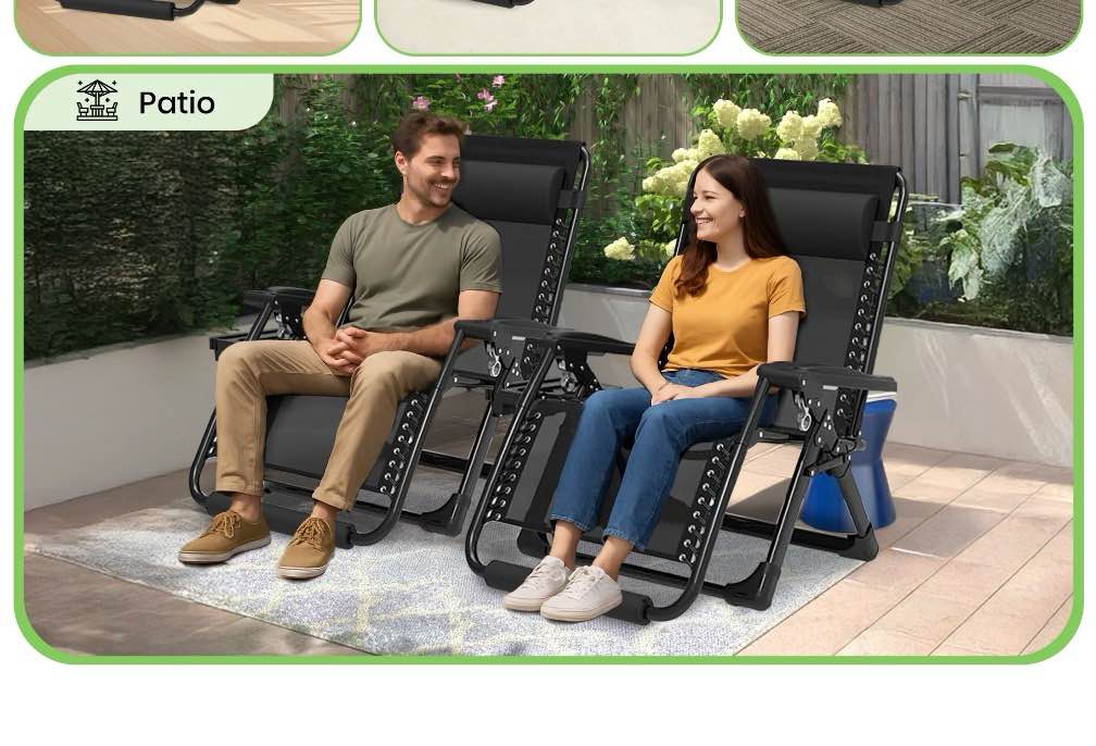gvdv oversized zero gravity chair, 33in xxl lounge chair 500lbs capcity lawn patio reclining chair upgraded alloy lock and cup holder, for indoor outdoor, black