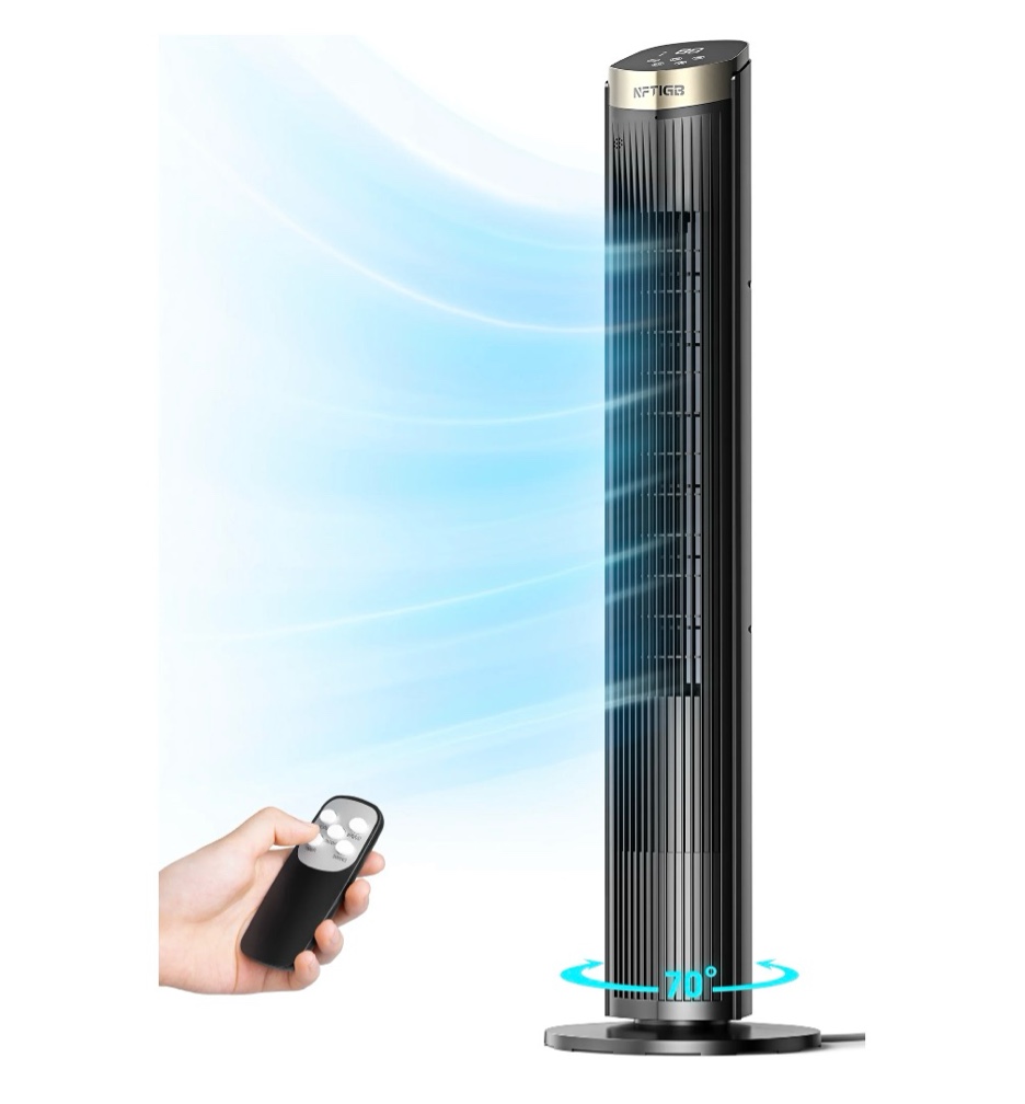 nftigb 40 inch tower fan for home  70° oscillating standing floor fan with remote  5 speeds 3 modes with remote bladeless fan  new