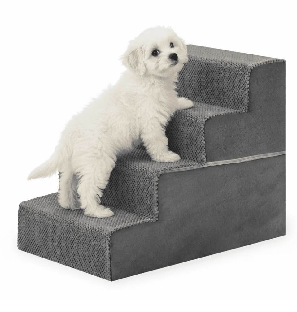 edx 4-step 18'' tall dog stairs, right-angle design, non-slip foam core, easy clean, indoor & outdoor use for high beds & sofas