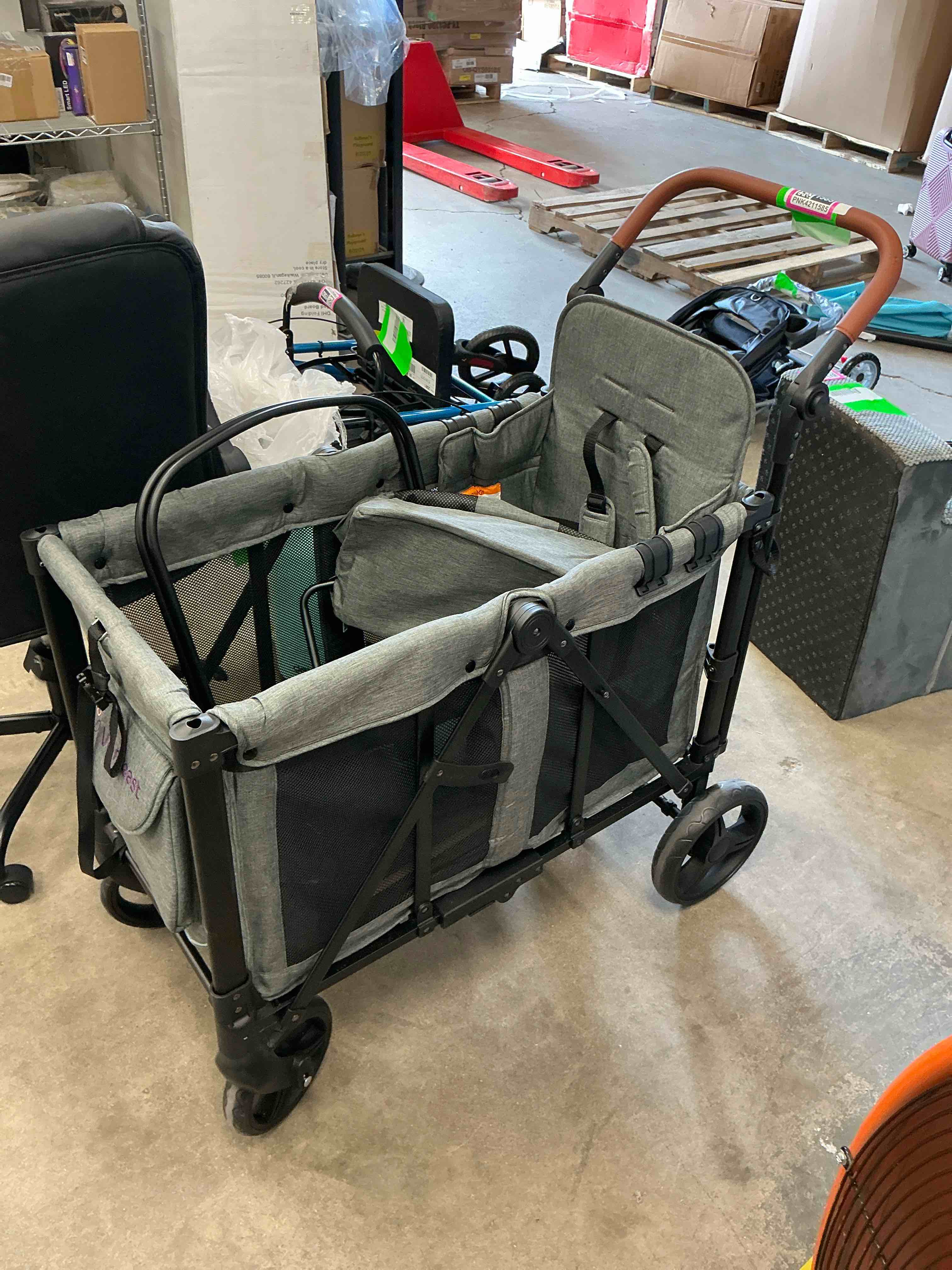 Condition photo showing Good Condition for vomeast wagon stroller for 2 kids, 3-in-1 outdoor baby stroller wagon with canopy, 5-point harness, adjustable handlebars, removable seat for toddlers, grey