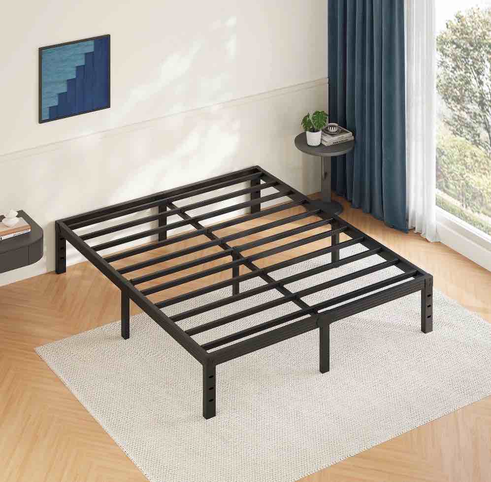 fschos 14 inch full size bed frame, heavy duty metal platform, no box spring needed, easy assembly, black