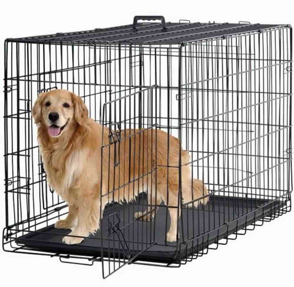 bestpet 48 inch foldable metal dog crate for large dogs  double door  divider  removable tray(black)