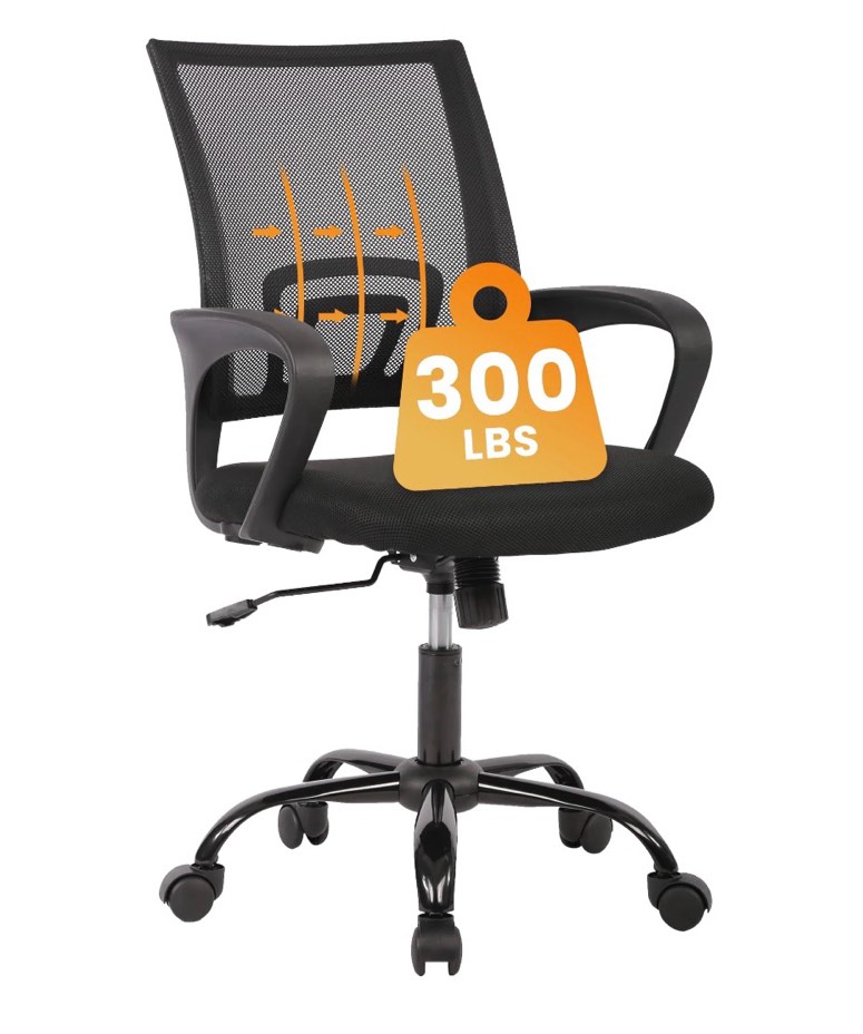 JONPONY Ergonomic Office Chair?Swivel Desk Chair with Lumbar Support, Adjustable Height with Armrests for Adults,Black
