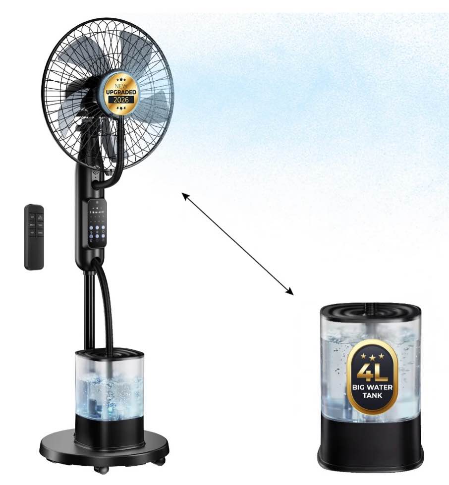Pedestal Misting Fan  Mister Cooling Fan with 4L Large Water Tank  5 Speeds 3 Modes Misting Standing Fan  Floor Fan with Remote for Home Bedroom Patio Outdoor