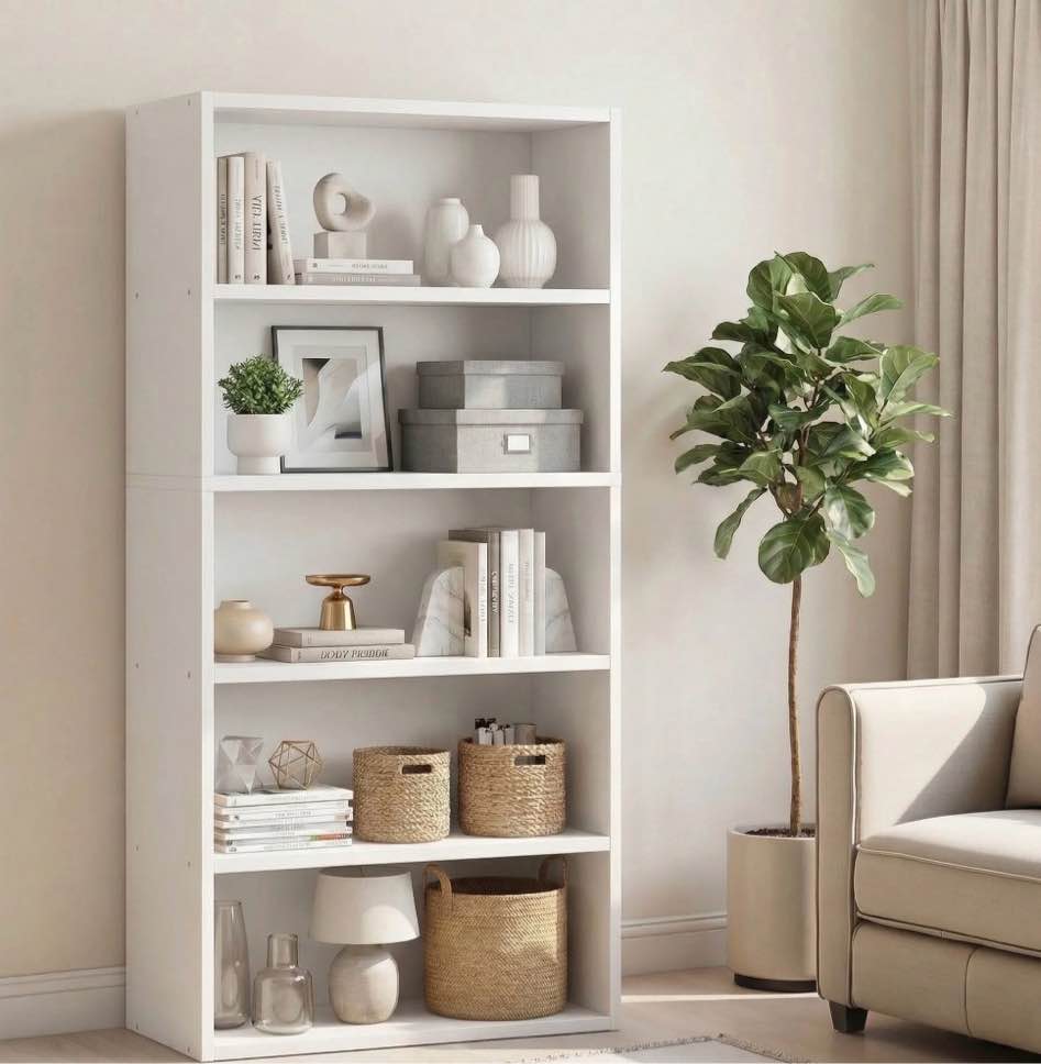 CONCETTA 5 Shelf Bookcase, 53 Inch Tall Floor Standing Open Bookshelf for Home Office and Living Room, White