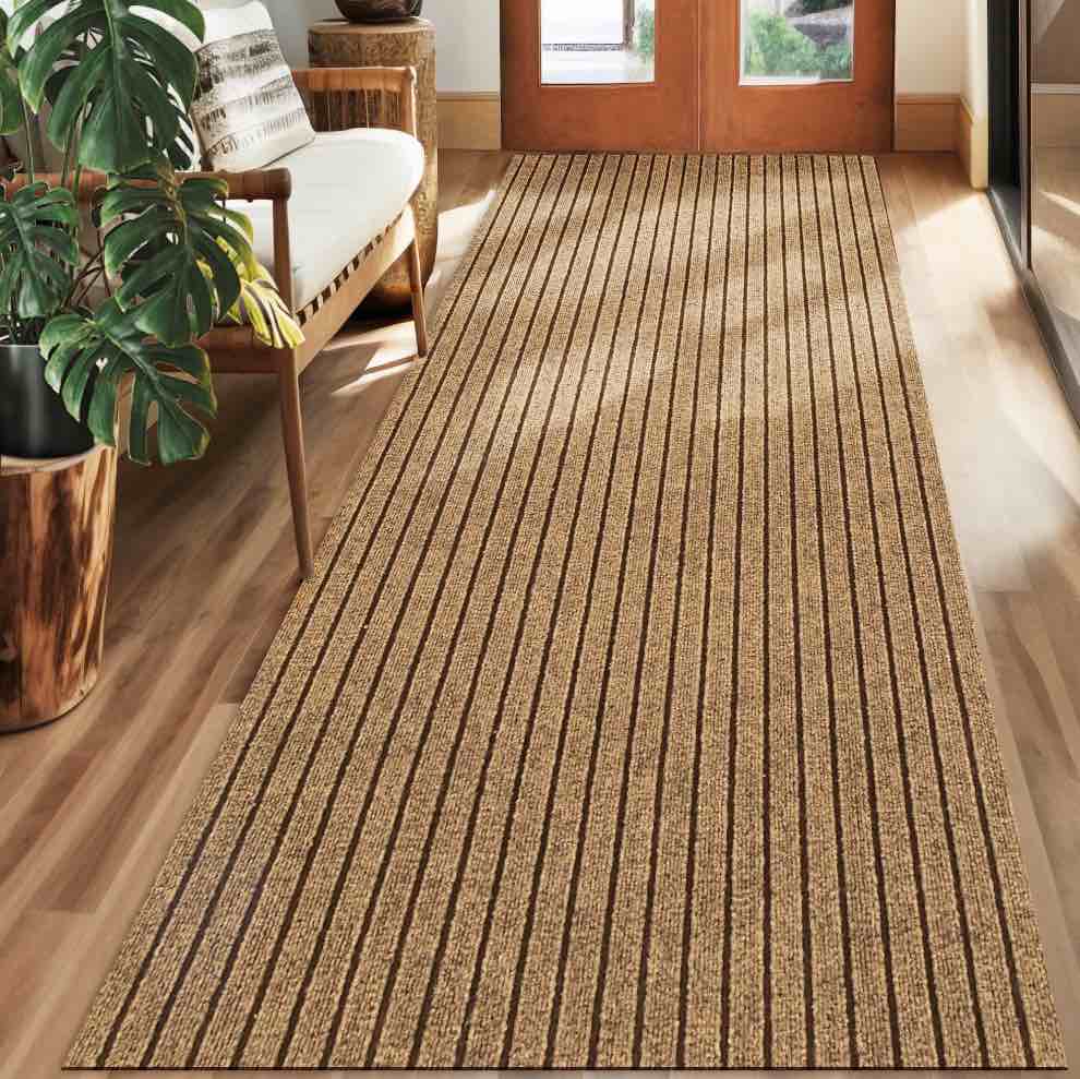 Koloko Runner Rugs Outdoor Indoor Non-Slip Area Rug Long Carpet Runners with Rubber Backing Mat Custom Size for Hallway Kitchen Entryway Garage  Brown Striped  2  x 6