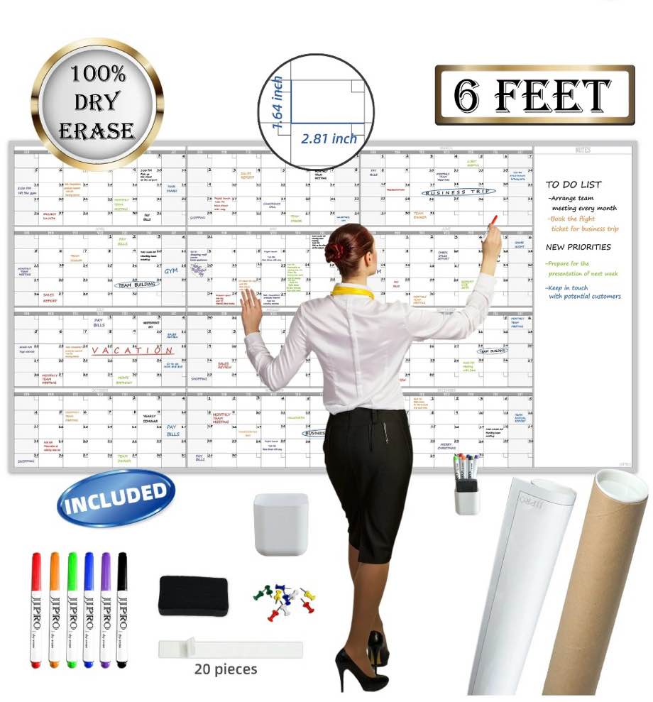JJPRO Reusable Dry Erase 12 Month Task Organizer Wall Calendar  38  x 72   Multicolor