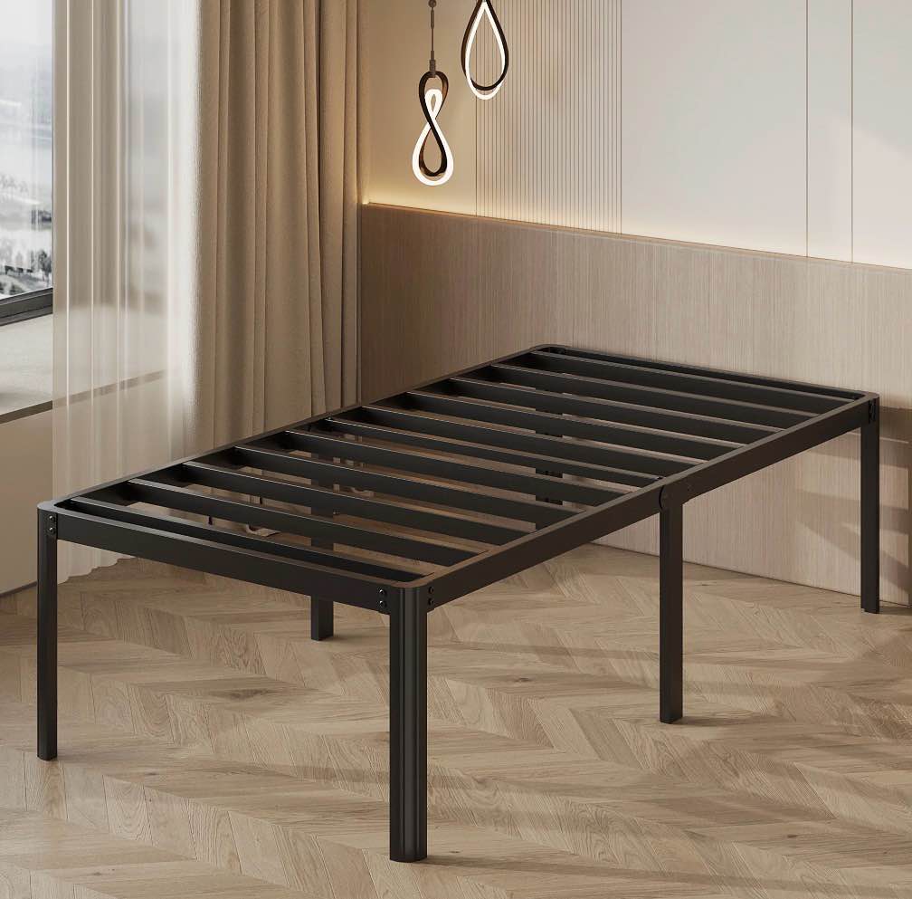 Bedofmine 20" Twin XL Bed Frame Metal Platform Heavy Duty with Large Storage, No Box Spring, Easy Assembly, Rounded Corners, Black