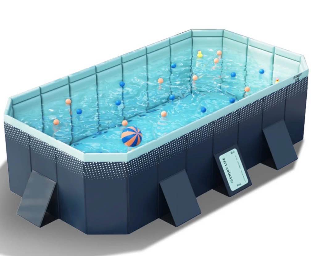 Hurber Foldable Swimming Pool  Large Non-Inflatable Adults Kids Outdoor Pools  Blue  113  x 66  x 20