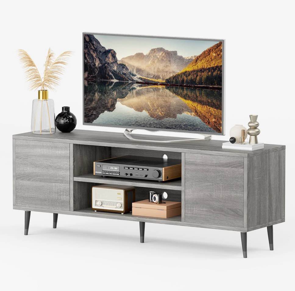homall 58'' modern tv stand for tvs up to 65'', wood entertainment center with storage drawers & cable management for living room, gray