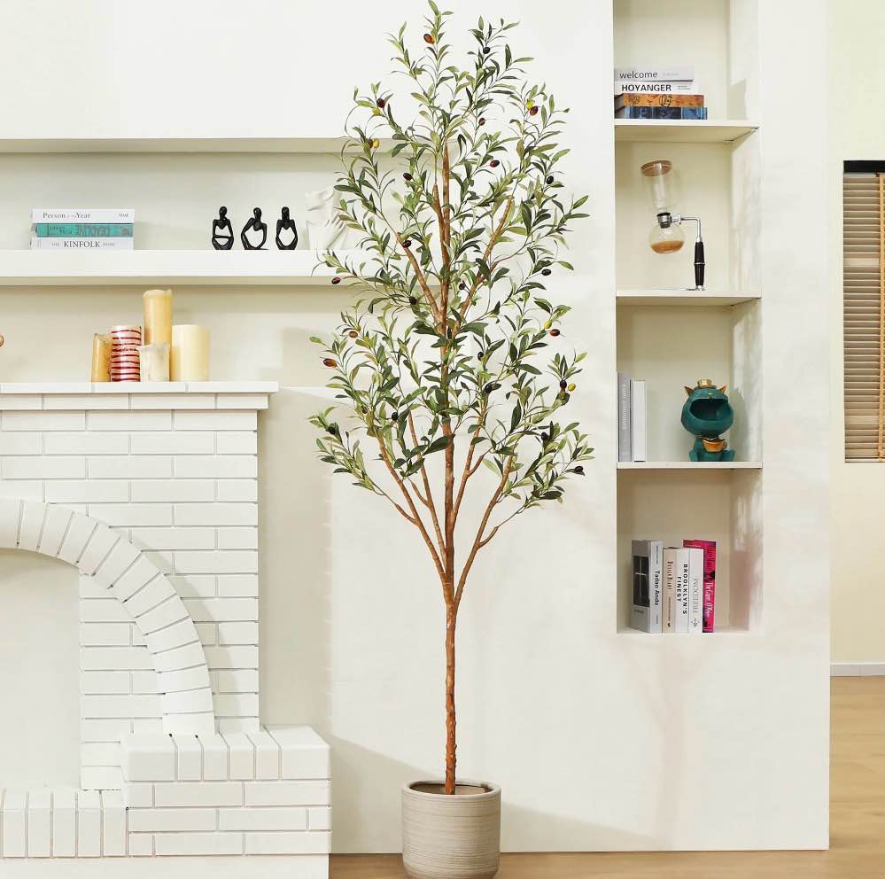 dr. planzen artificial tree, 7 ft faux olive tree for home office decor indoor, silk fake tree with realistic leaves and natural trunk 7'