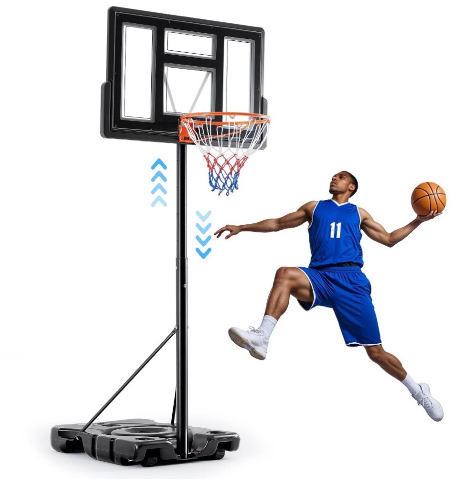 edx 6.1ft-10ft adjustable height 44  shatterproof outdoor portable basketball system (adult)