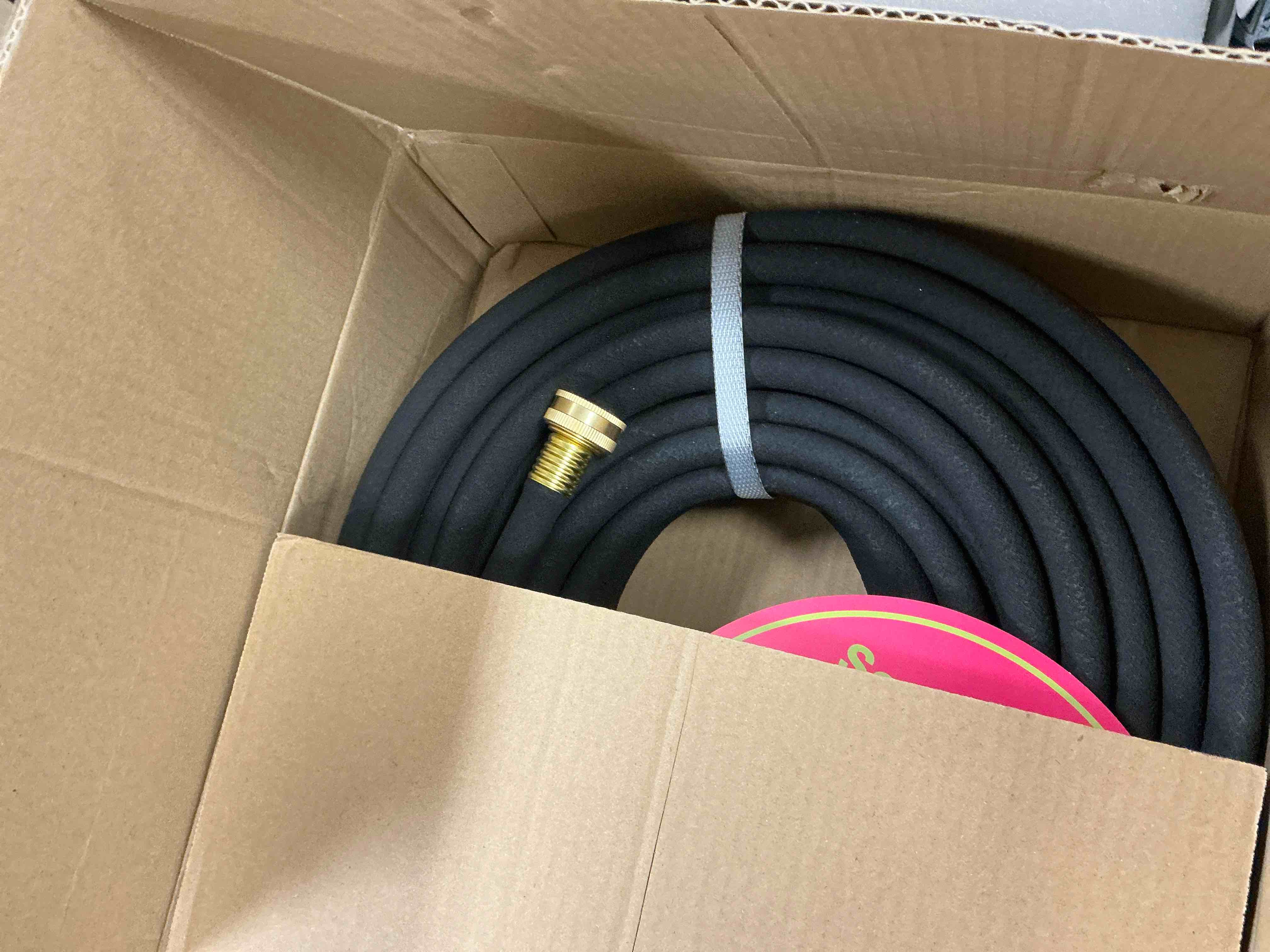 Condition photo showing New/Like New for round soaker hose, 1/2 inch x 75 ft, heavy duty leak-proof brass connectors, premium upgraded material, efficient root watering & water saving, easy installation for garden, lawn & plants 75ft