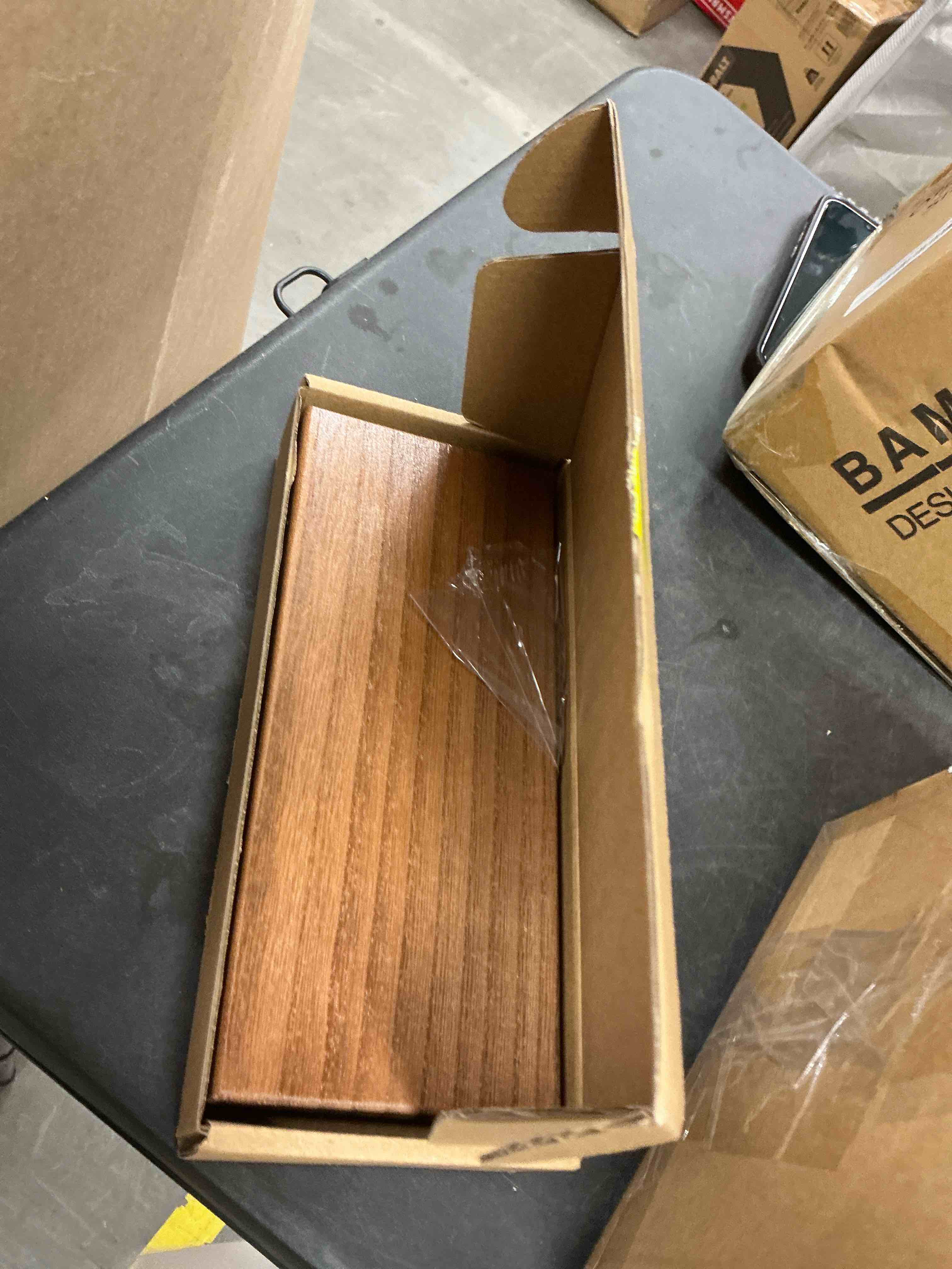Condition photo showing New/Like New for wood riser soap stand, wooden tray for bathroom counter, kitchen sink stand for soap, pedestal stand for table display, home decor, footed tray(8.66x3.54 inch) brown