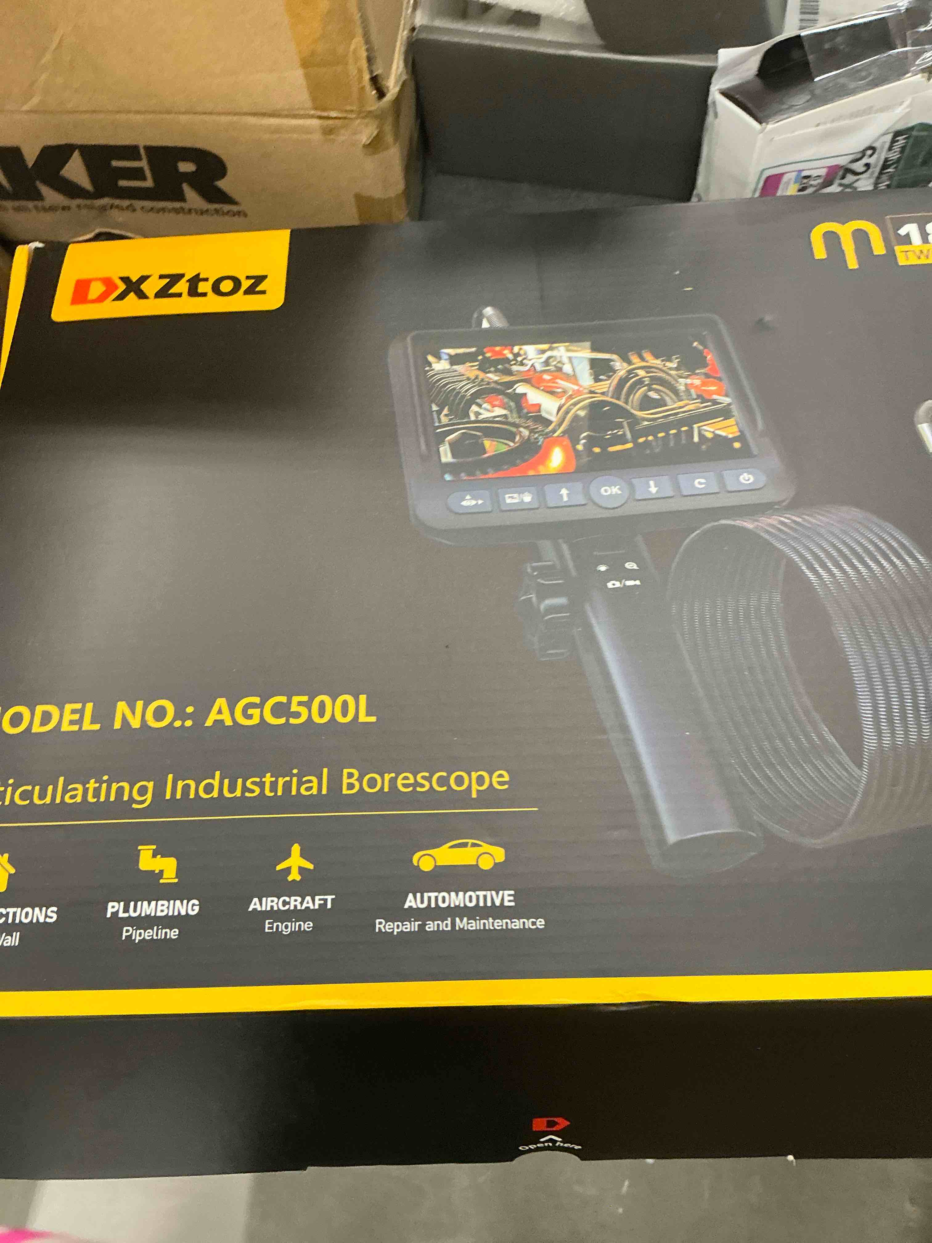 Condition photo showing Good Condition for dxztoz dual-lens articulating borescope with light, 5'' screen engine endoscope inspection camera with 0.33in articulated snake camera, 1080p videoscope for automotive home mechanics-5ft