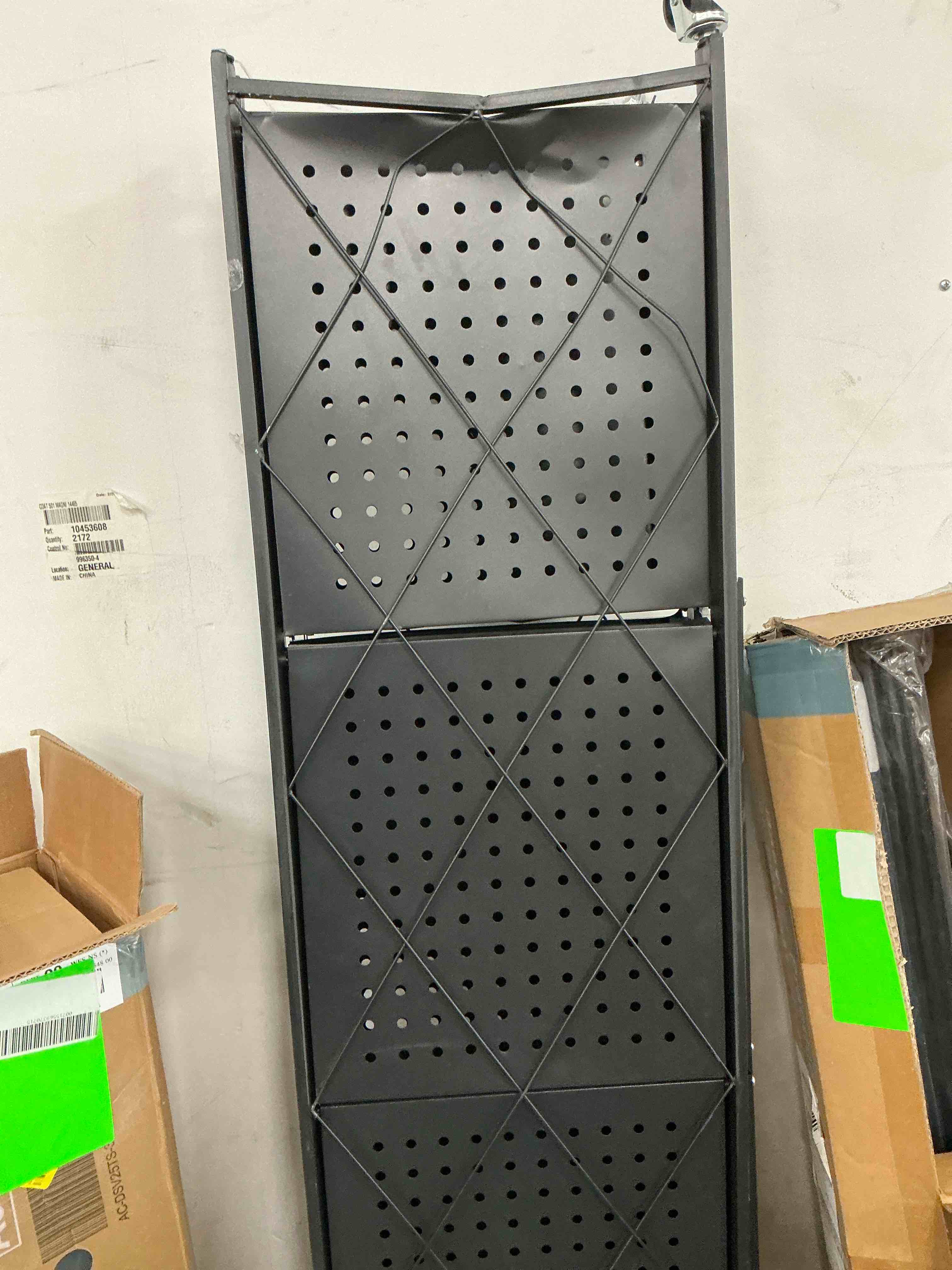 Condition photo showing As Is for metal storage shelf,28"wx13"dx 49"h foldable shelving unit with wheels for garage, kitchen