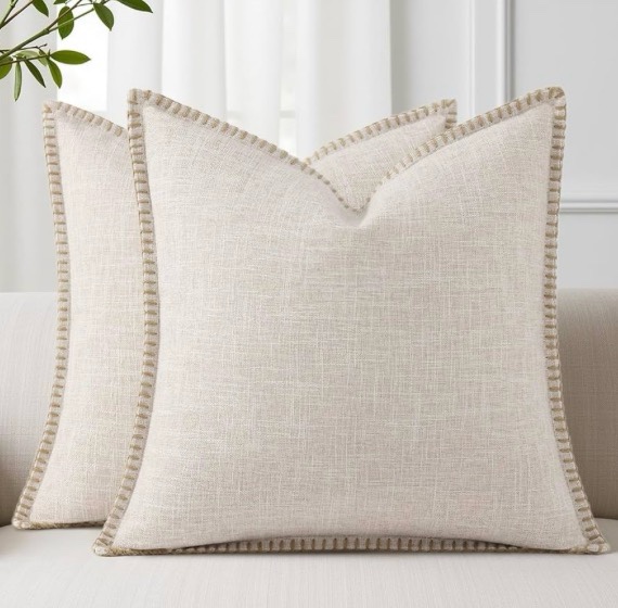 decoruhome summer decorative throw pillow covers 26x26 set of 2 square faux linen outdoor neutral farmhouse euro sham pillow covers with stitched edge for couch sofa living room, beige beige 26" x 26" (pack of 2)