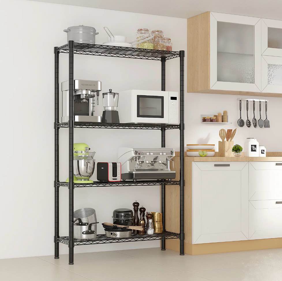ktaxon 4-tier metal shelving unit  adjustable shelf organizer for garage kitchen  storage rack capacity for 1100 lbs  36 w x 14 d x 55 h  black