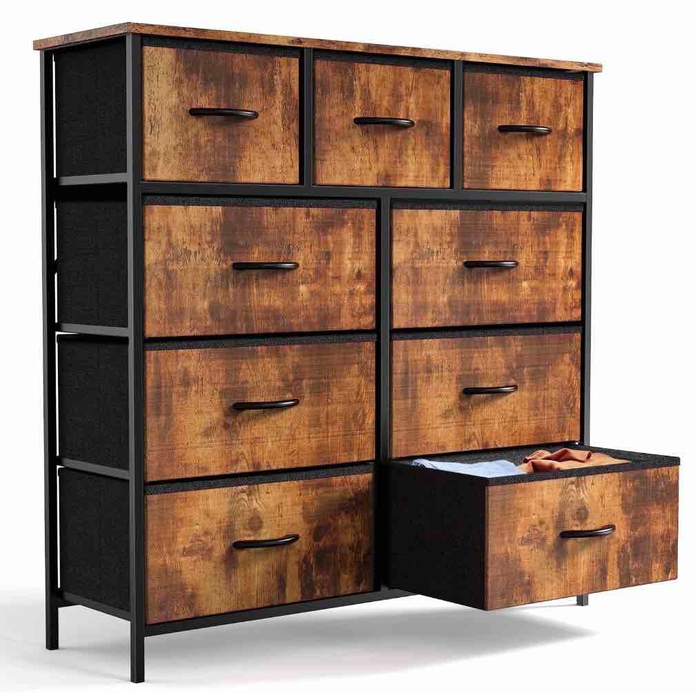 edx 9 drawer fabric dresser for bedroom, chest of drawer organizer storage cabinet for closet, entryway, rust brown
