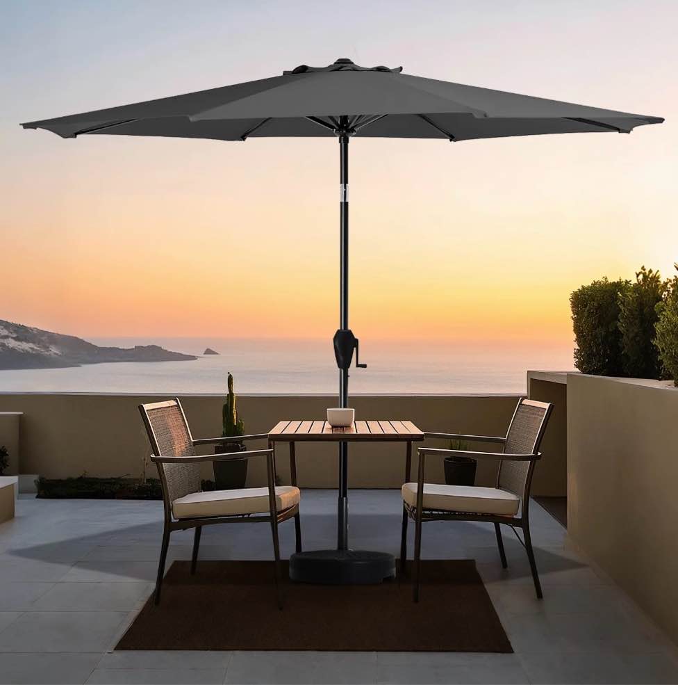 FUNDAZE 7.5' Outdoor Market Patio Umbrella with Push Button Tilt & Crank Lift, UV-Resistant Canopy for Garden, Backyard, Deck, Pool & Patio Dining, Charcoal Gray