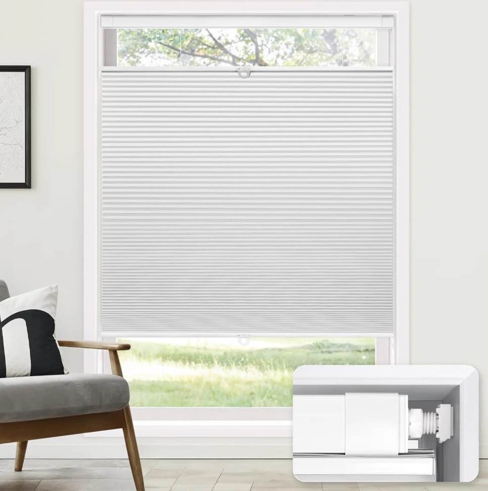 LazBlinds No Tools No Drill Cordless Cellular Shades  Top Down Bottom Up (TDBU) Honeycomb Shades for Home  Light Filtering Thermal Insulation Blinds for Windows  27  W x 64  H  White