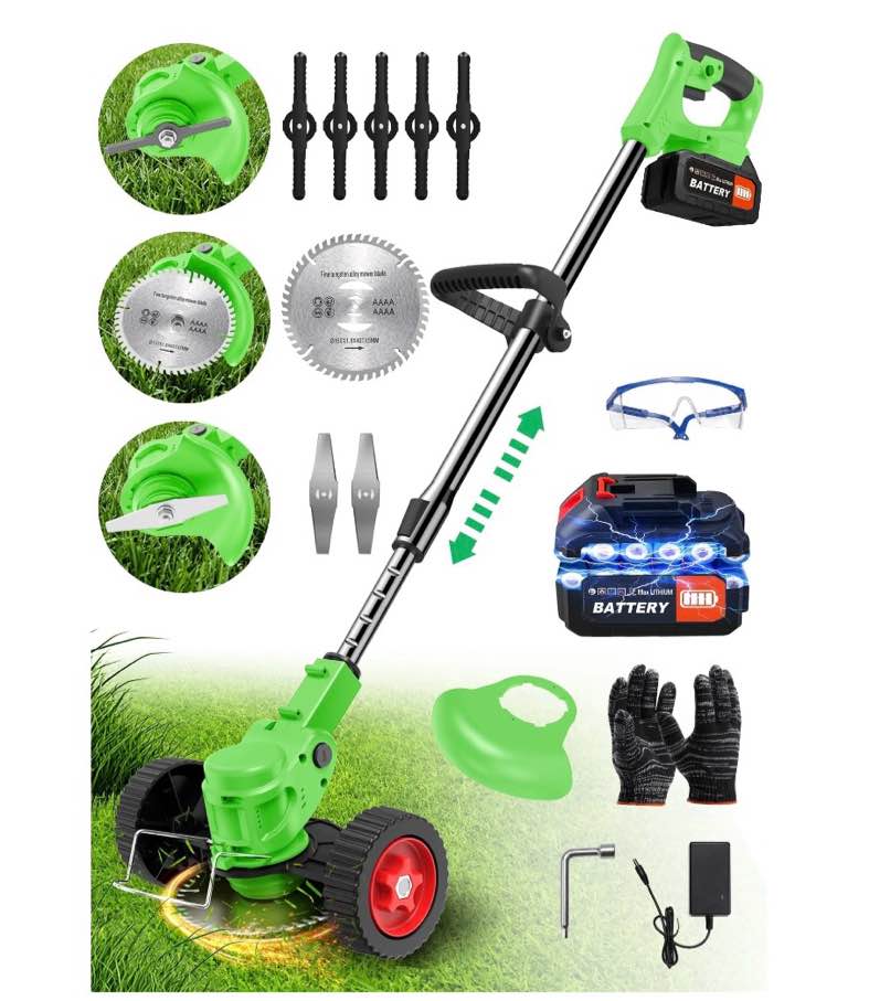 TNTANTS Weed Wacker Cordless, 3-in-1 Lightweight Electric String Trimmer with 3 Types of Blades, Wheels, 24V Battery, Weed Eater Grass Trimmer/Edger/Brush Cutter for Lawn Yard Garden (Green)