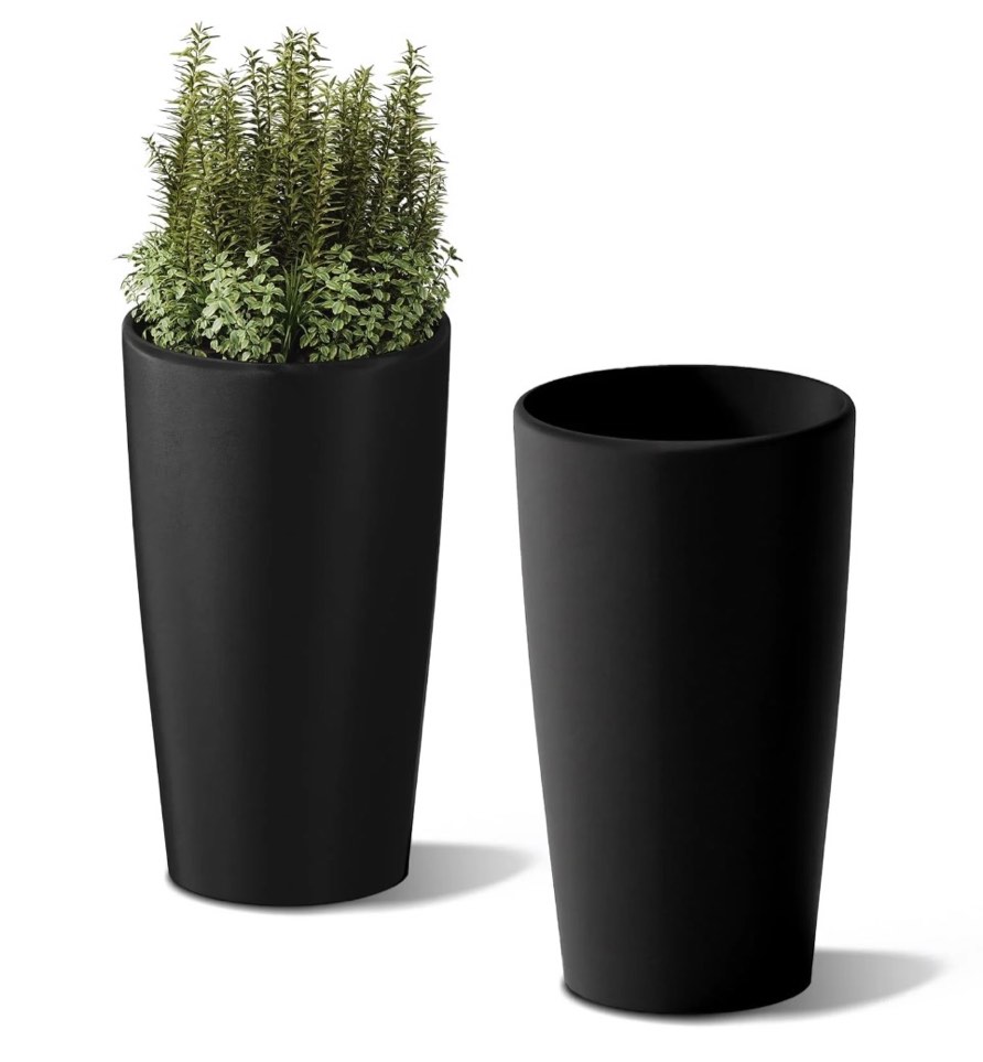 SnugNiture 22-Inch Modern Outdoor Planters, Set of 2, Large Matte Frosted Design for Indoor & Outdoor Use, Weather-Resistant, Black
