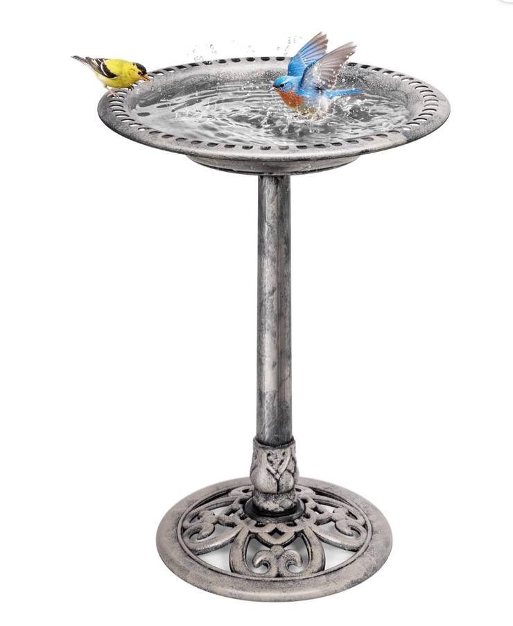 SPECSTAR Bird Bath  28 inch Height Polyresin Lightweight Antique Outdoor Garden Birdbath Gray