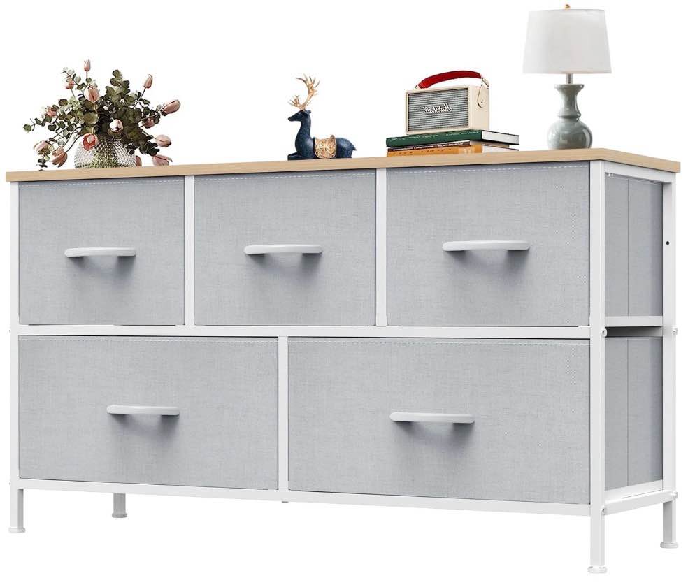 edx 5 drawers fabric dresser for bedroom, drawer organizer storage cabinet for closet, clothes, tv stand, light gray