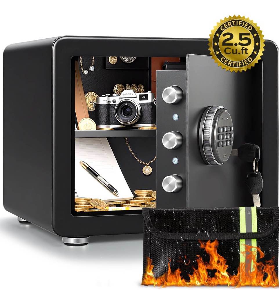 locksworth 2.5 cuft large safe box with digital keypad,1 shelf, fireproof & waterproof bag for home office hotel cash jewelry