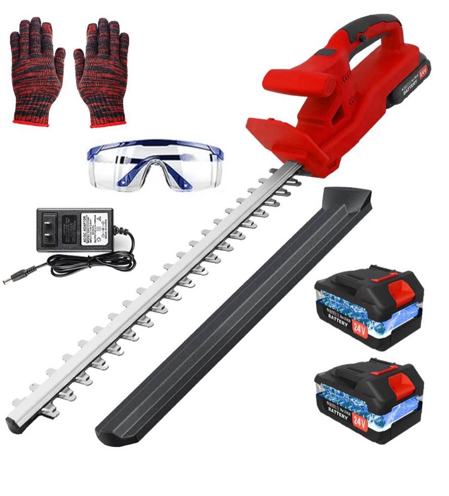 20 inch cordless hedge trimmer, 24v electric hedge trimmer with 2×2000mah batteries for hedge shrub grass lawn pruning, red