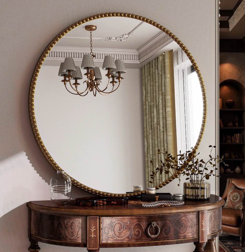Beautypeak 28" Large Round Bathroom Mirror Decorative Vintage Mirror, Gold 28" X 28"