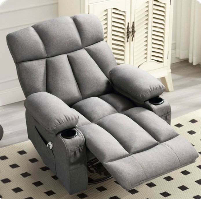 jonpony massage rocker recliner chair with vibration massage and heat ergonomic lounge chair for living room with rocking function and side pocket, 2 cup holders, usb charge port,grey