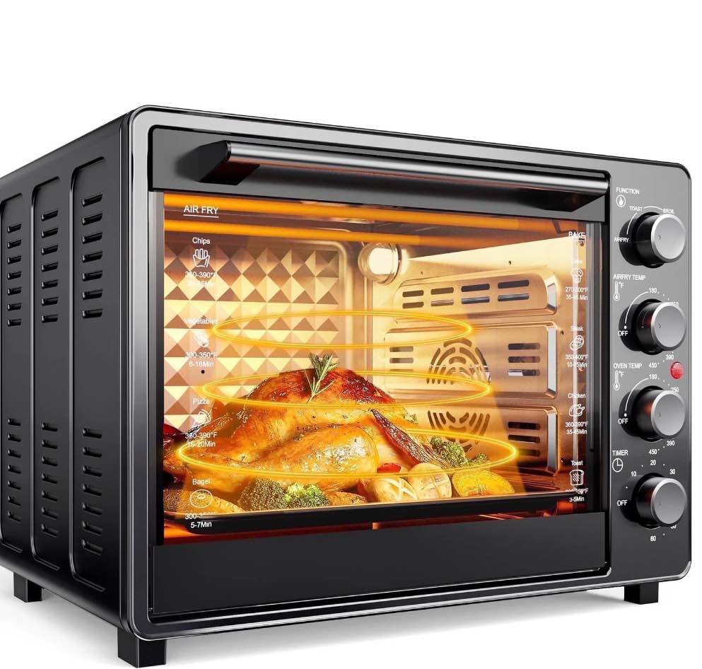 34 qt super-large air fryer electric toaster oven countertop pizza warm broil toast bake air fry 1500w 5 functions 85% oil-less