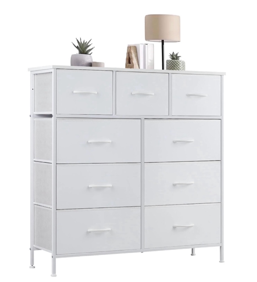 concetta 9-drawer fabric dresser storage chest for bedroom, closet, storage furniture for adults, white
