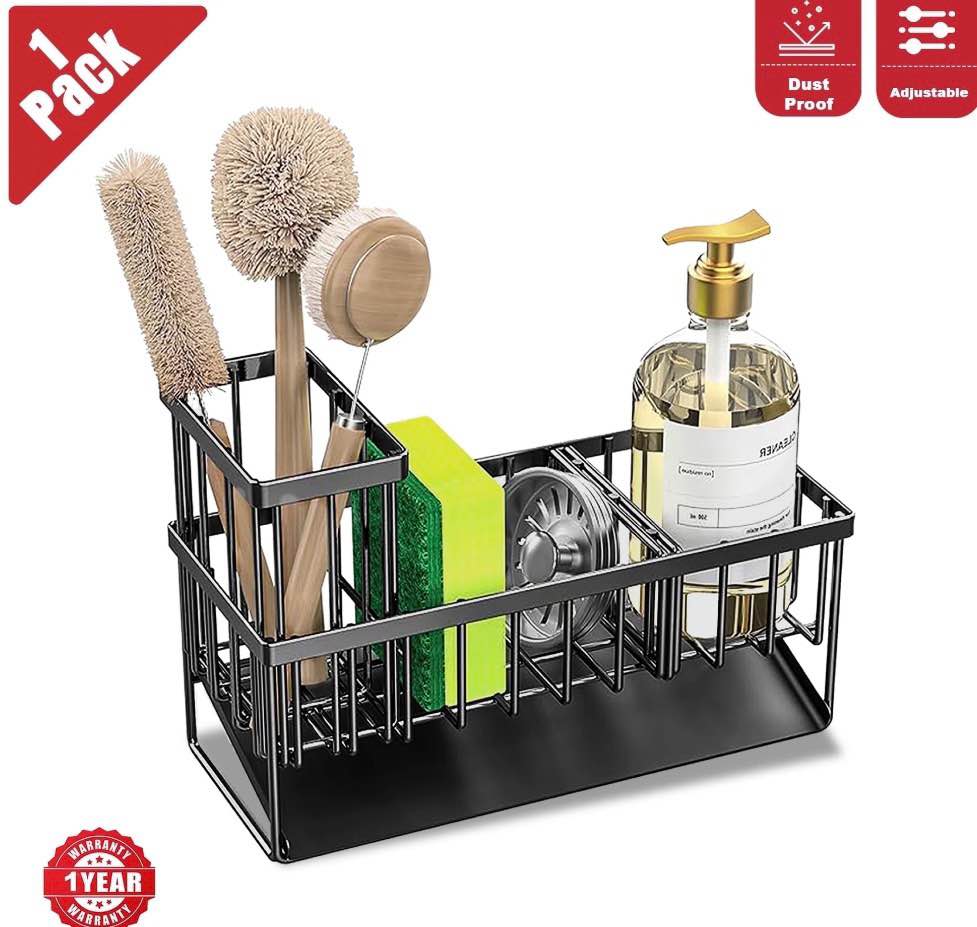 kitchen sink caddy, sponge holder and sink organizer with brush holder