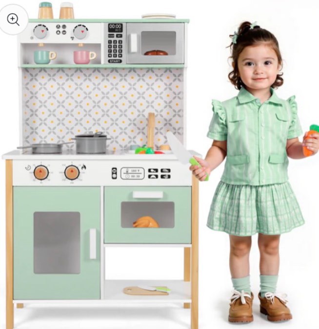wisairt pretend play kitchen set, wooden kitchen for kids w/ stove, sink, oven, microwave, coffee maker gift for boys girls age 3-8