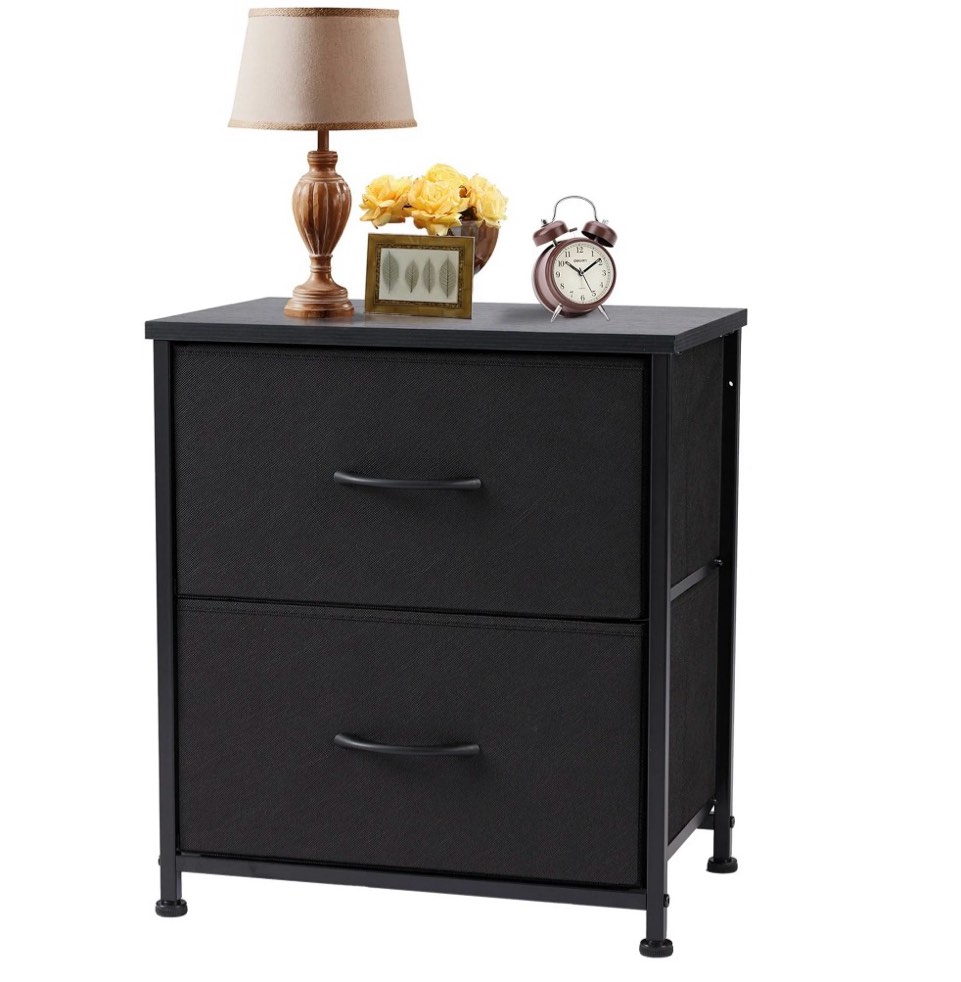 CONCETTA 2 Fabric Dresser, 20 Inch Adjustable Nightstand Feet Bedside Table with Drawers for Bedroom, Entryway, Closet, Black