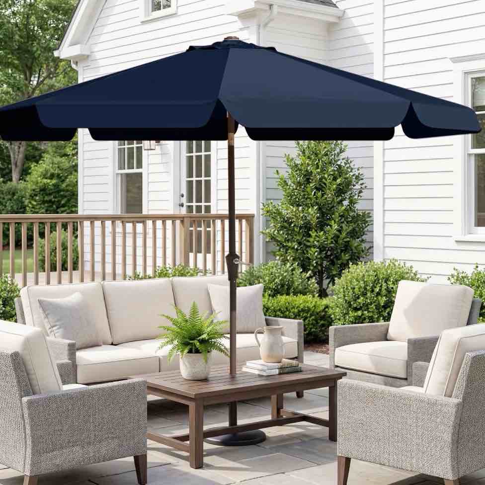 fundaze 10ft outdoor patio umbrella with tilt & crank, heavy duty round sun umbrella for garden, poolside, deck, backyard?navy blue