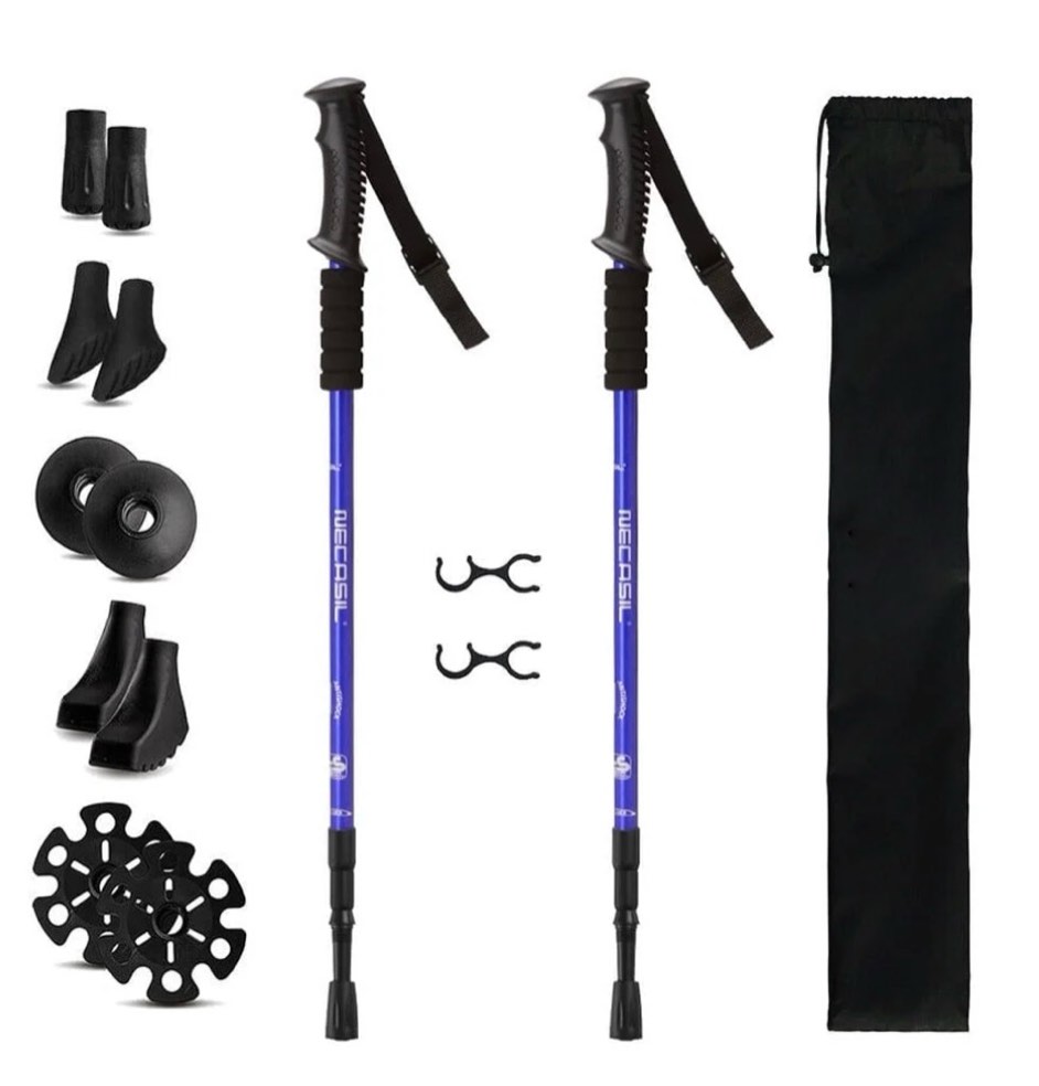 ic iclover pair 2 trekking walking hiking sticks poles quick lock adjustable alpenstock 25.5  to 64.9  for all heights  durable & lightweight aluminum  blue