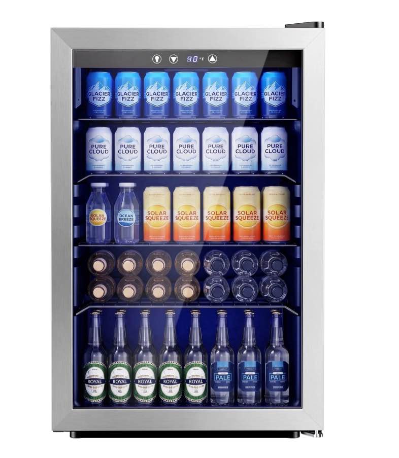 simzlife 150 can beverage refrigerator cooler 4.5 cu.ft drink fridge for soda wine beer adjustable temperature control for home office silver