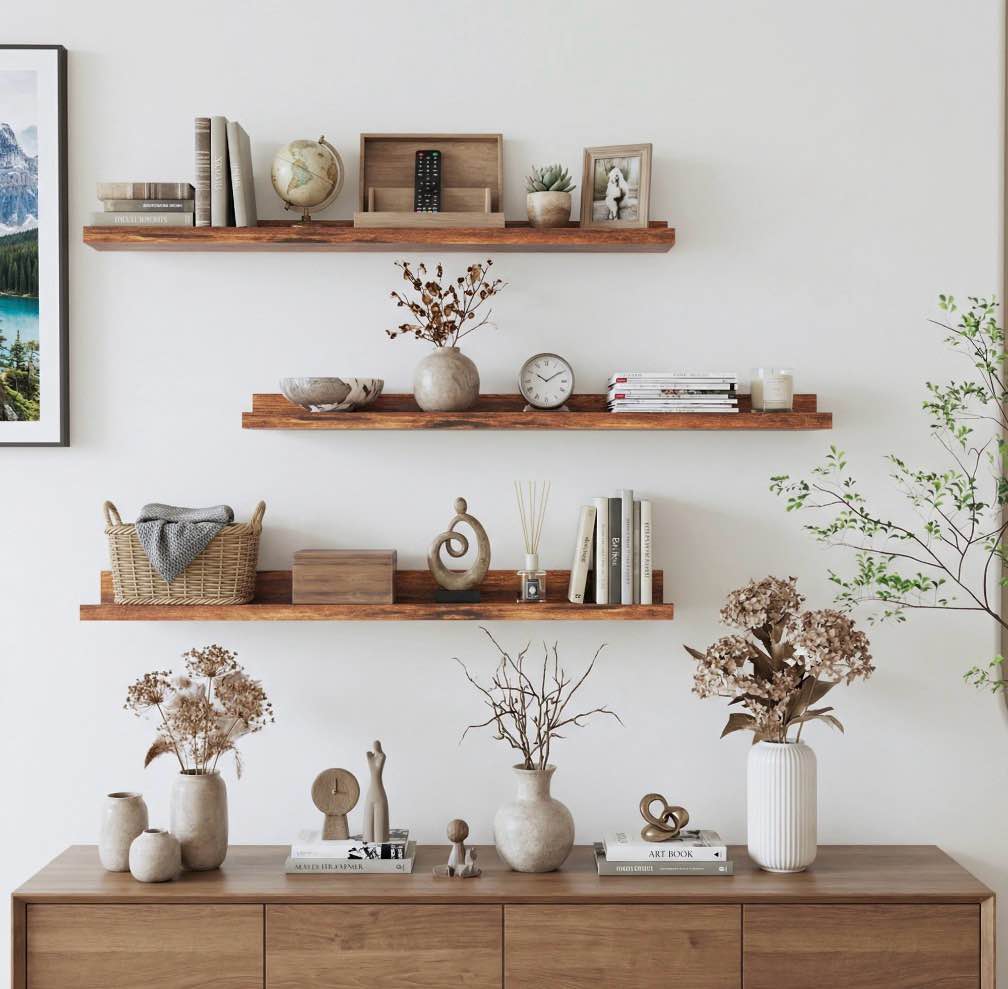 36 inch floating shelves wall mounted set of 3  rustic large wall shelves picture ledge shelf for bedroom living room bathroom kitchen