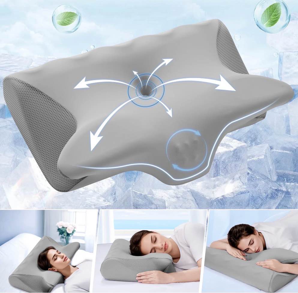 vccoem cervical pillow for neck pain relief, ergonomic hollow design, odorless memory foam pillow for sleeping, orthopedic contour neck support pillows with additional pillowcase, gray