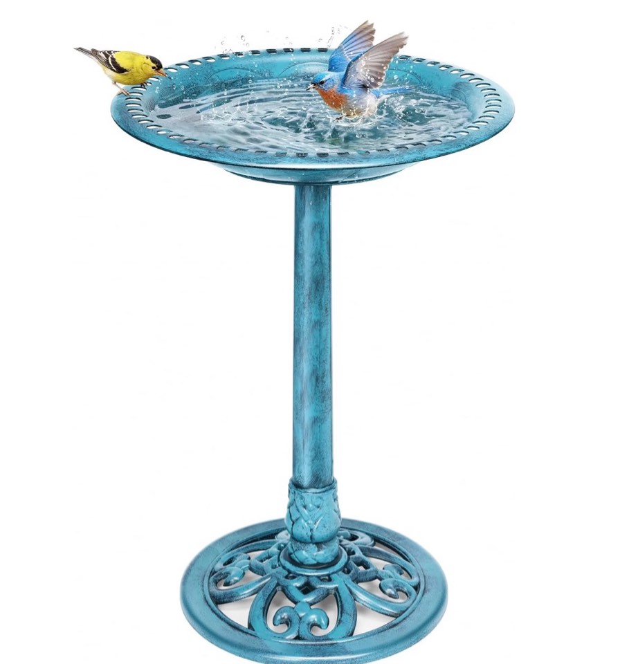 specstar bird bath 28 inch height polyresin lightweight antique outdoor garden birdbath blue