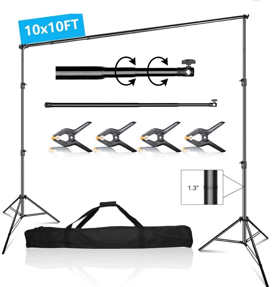 emart 10 x 10 ft photo video studio heavy duty adjustable backdrop support system kit  photography muslin background stand with carry bag
