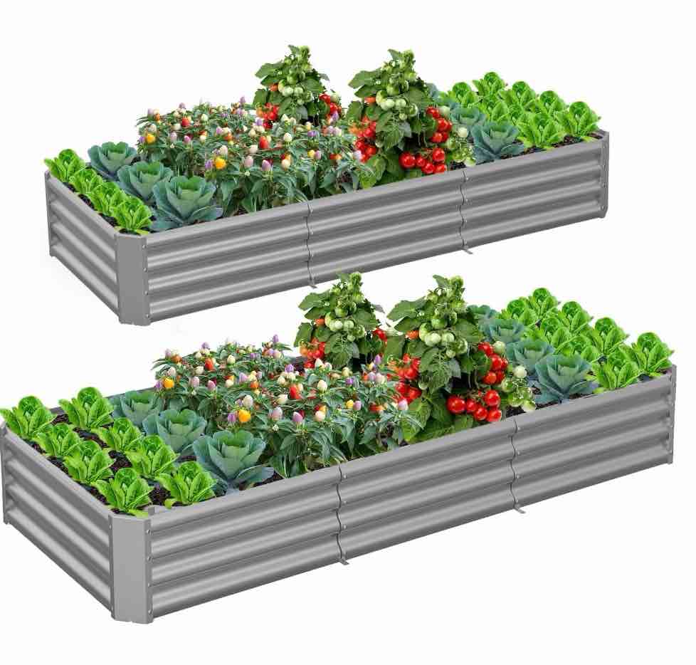 tramull 2 pack 8x3x1ft metal galvanized raised garden bed for vegetables flowers ground planter box (gray)