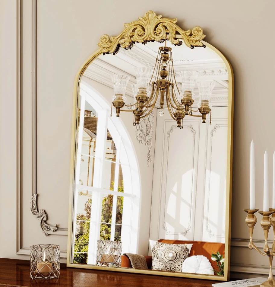 beautypeak 32"x 20" arched bathroom mirror baroque style wall decor,gold